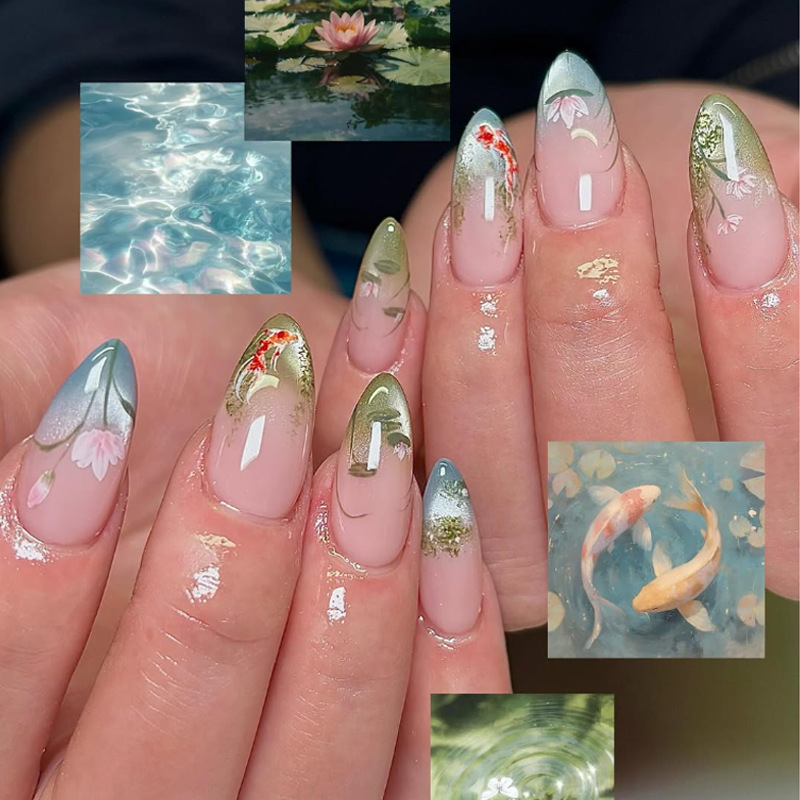 Nail Art Full Cat Eye - 24pcs Cat Eye French Almond Press