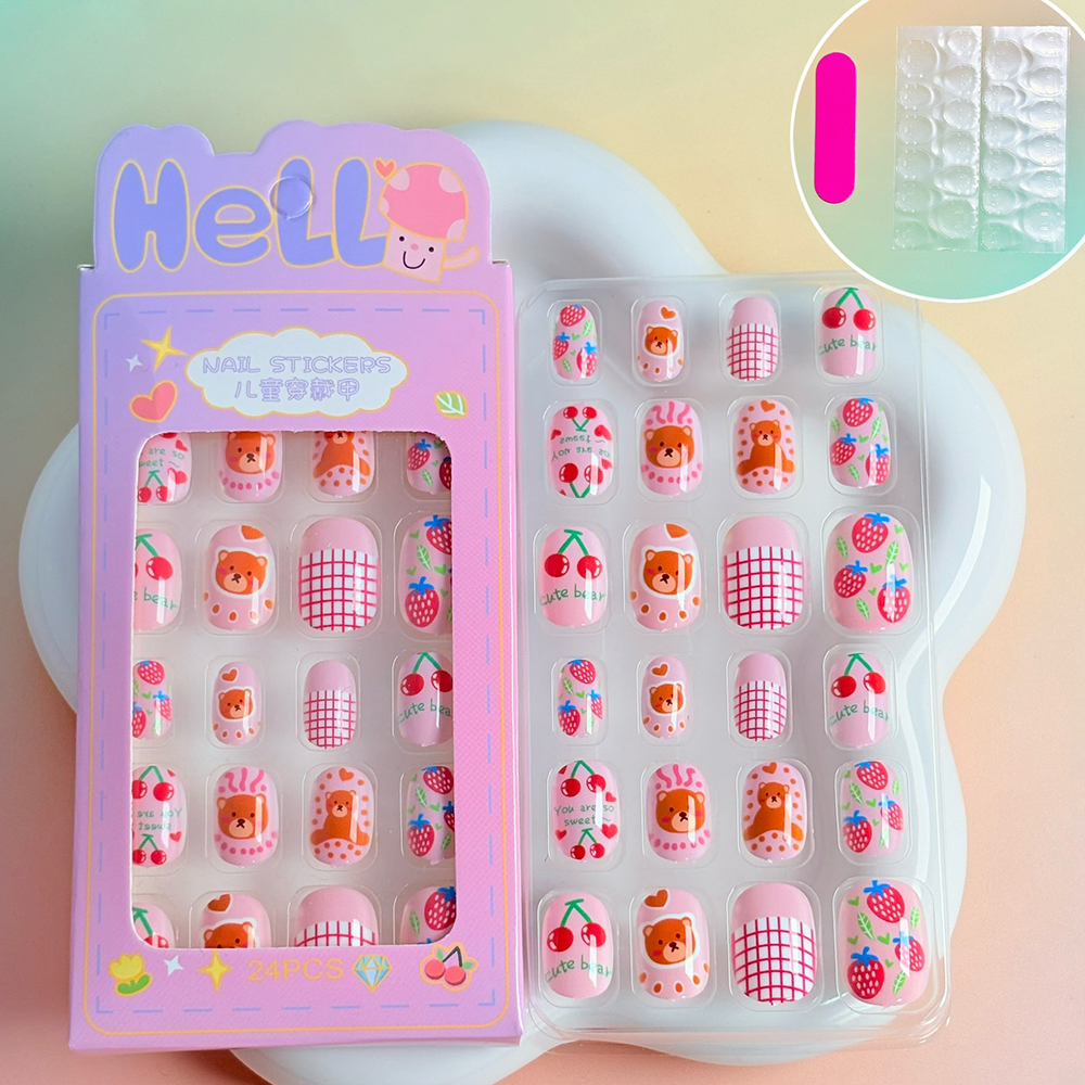 Nail Art Strawberry - 24Pcs/Box Lovely Red Cherry Strawberry Plaid