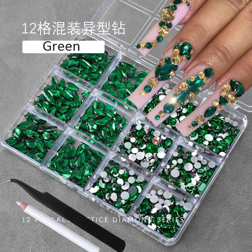 Nail Art Emerald Green - 12Grids 3D Emerald Green Nail Art