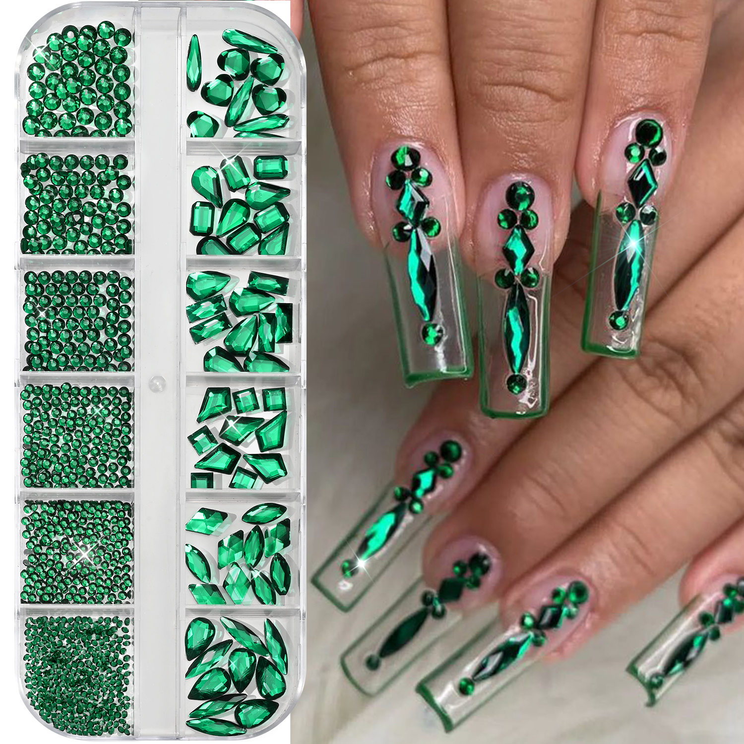 Nail Art Emerald Green - 12Grids 3D Emerald Green Nail Art