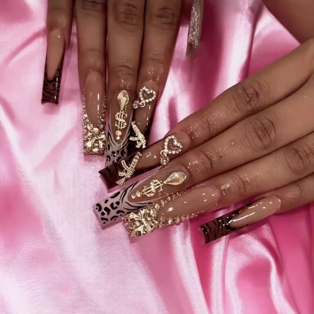 Nail Art Leopard - 24pcs Pink Creative inlaid leopard print
