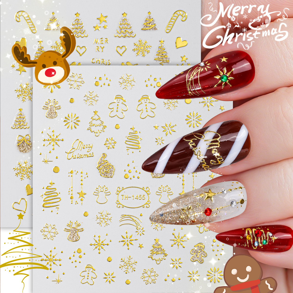 Nail Art Xmas Design - 2pcs Cute New Year Cartoon Nail