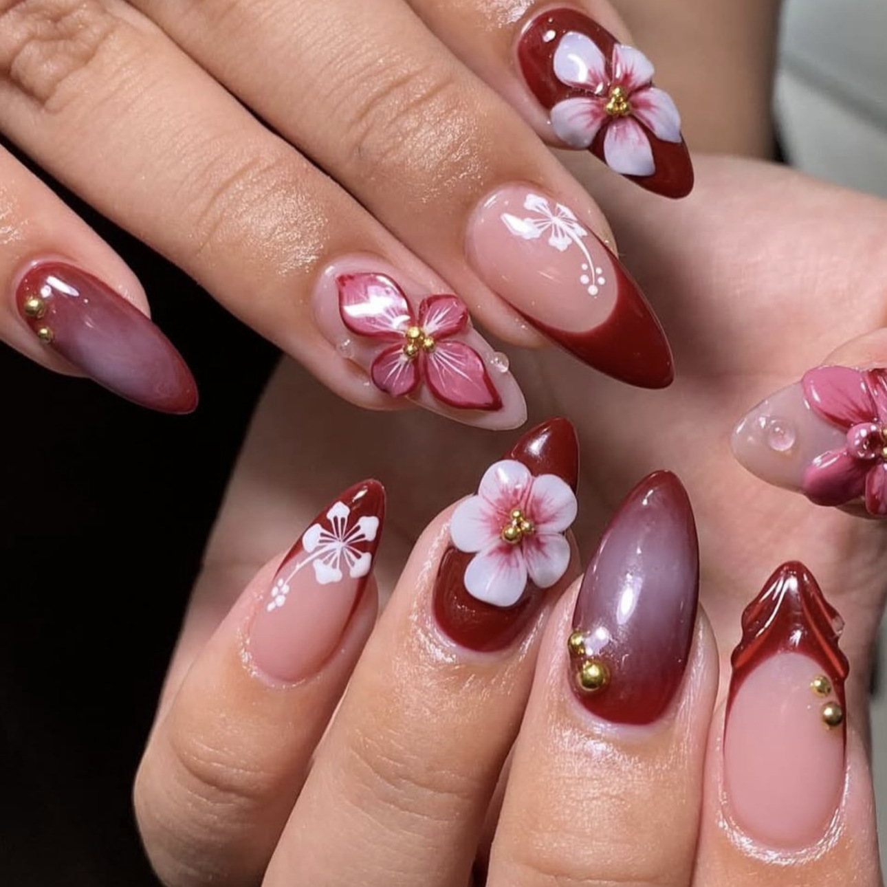 Nail Art Leopard - 24pcs Red French Press on Nails