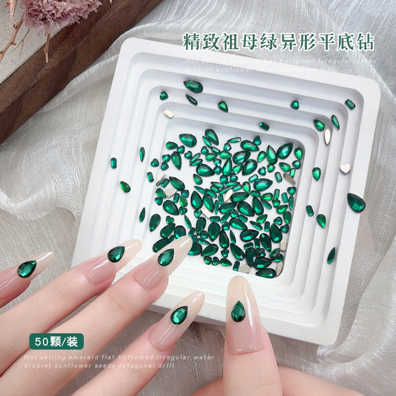 50PCS Dark Green Flat Back 3D  – обзор и цена Nail Art Emerald Green