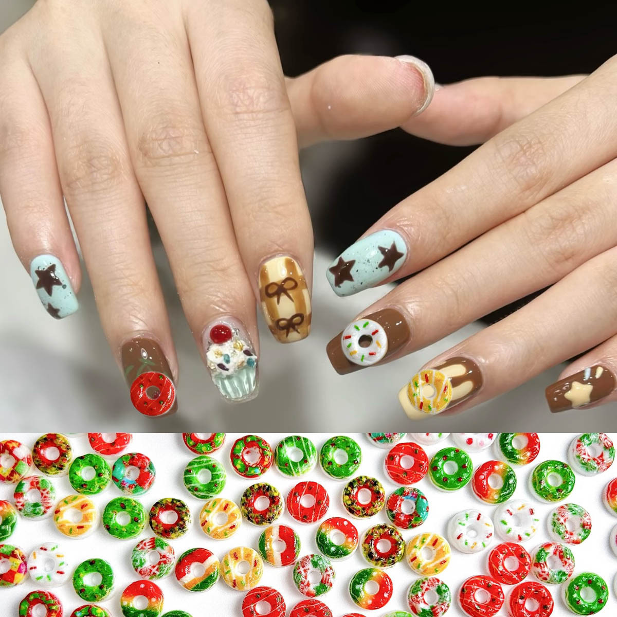 30PCS 3D Acrylic Doughnuts Bre – обзор и цена Nail Art Xmas Design