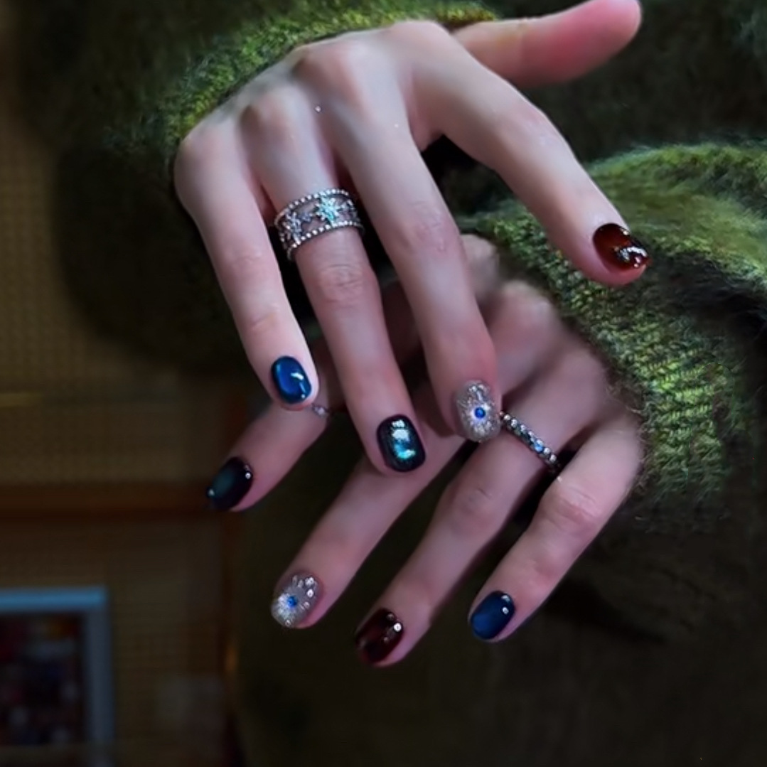 10pcsHandmade Short Round Pres – обзор и цена Nail Art Full Cat Eye