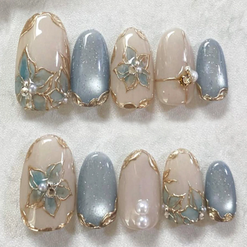 24pcs Blue Cat Eye Almond Pres – обзор и цена Nail Art Full Cat Eye