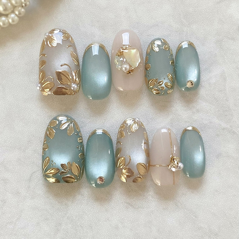 24pcs Blue Cat Eye Almond Pres – обзор и цена Nail Art Full Cat Eye