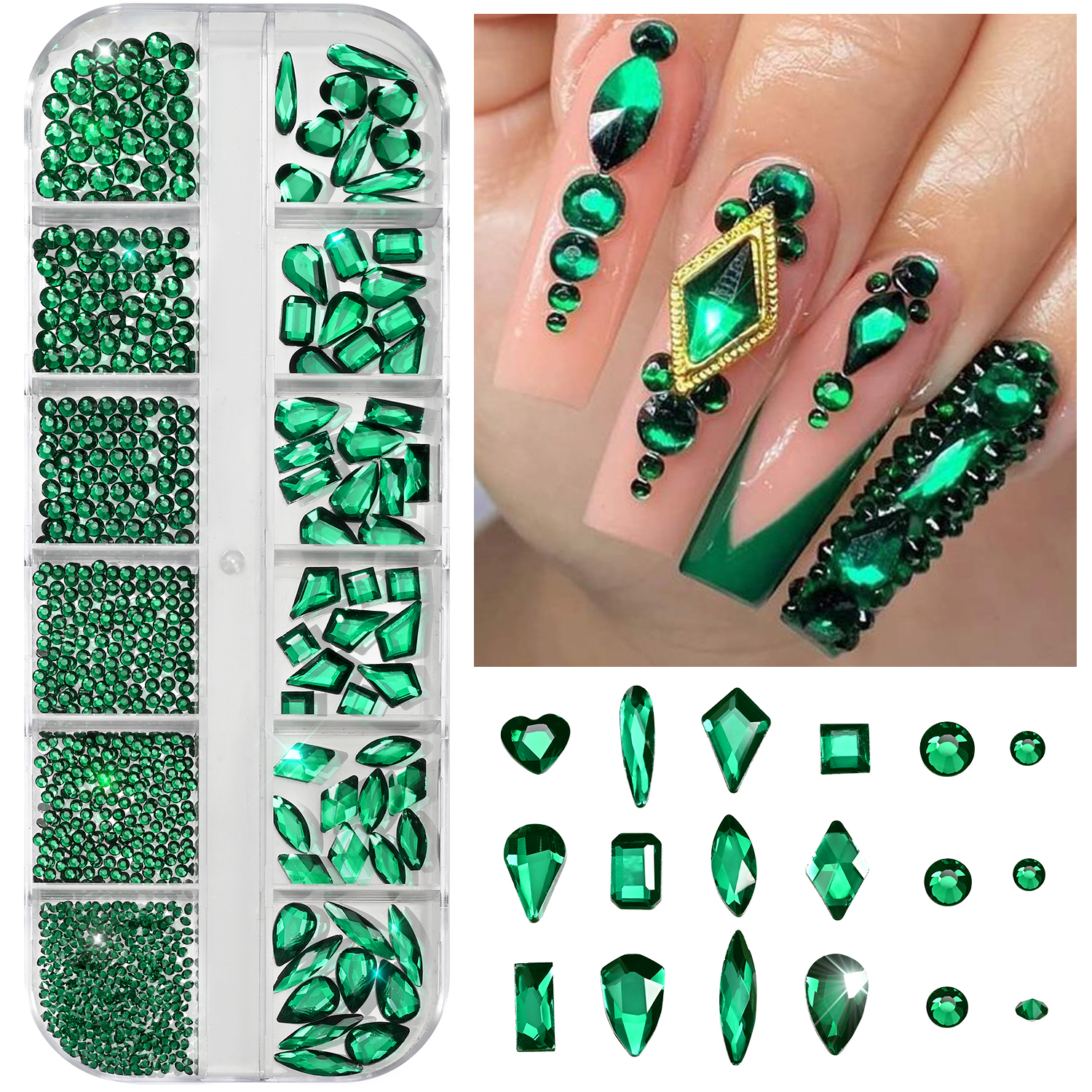 12Grids 3D Emerald Green Nail  – обзор и цена Nail Art Emerald Green