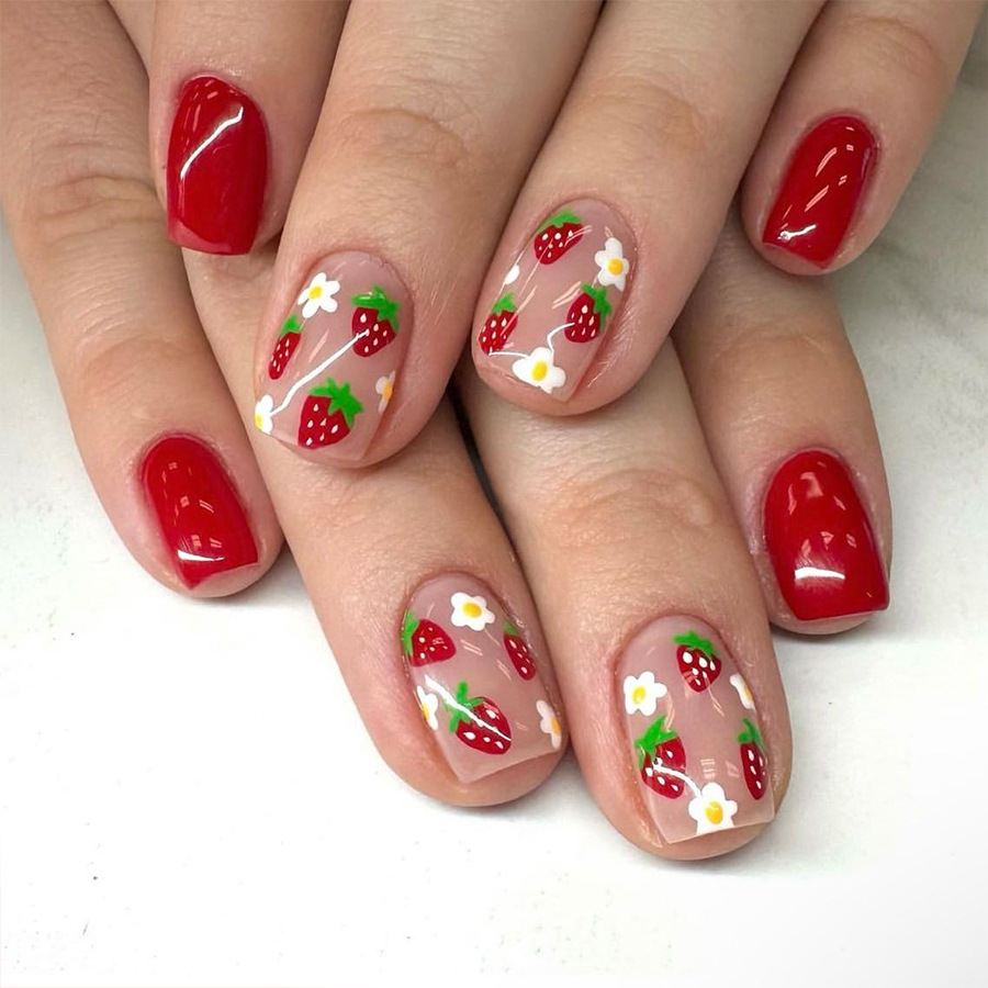 24Pcs Short Square Ballet Pres – обзор и цена Nail Art Strawberry