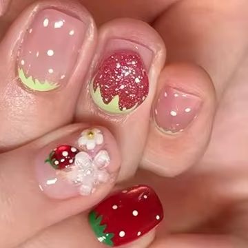 24Pcs Short Square Ballet Pres – обзор и цена Nail Art Strawberry