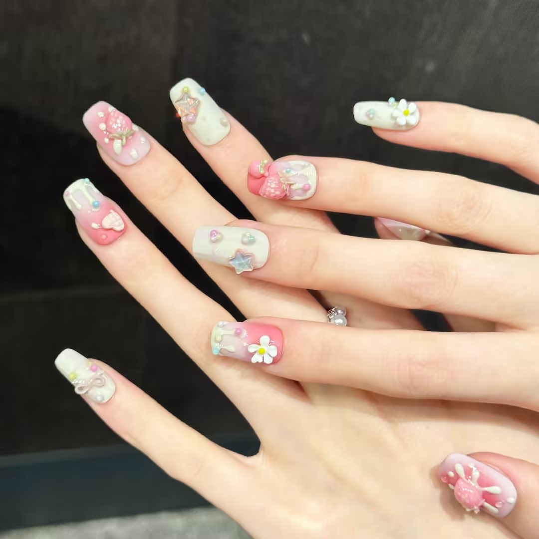 10PCS Square Handmade Press On – обзор и цена Nail Art Strawberry