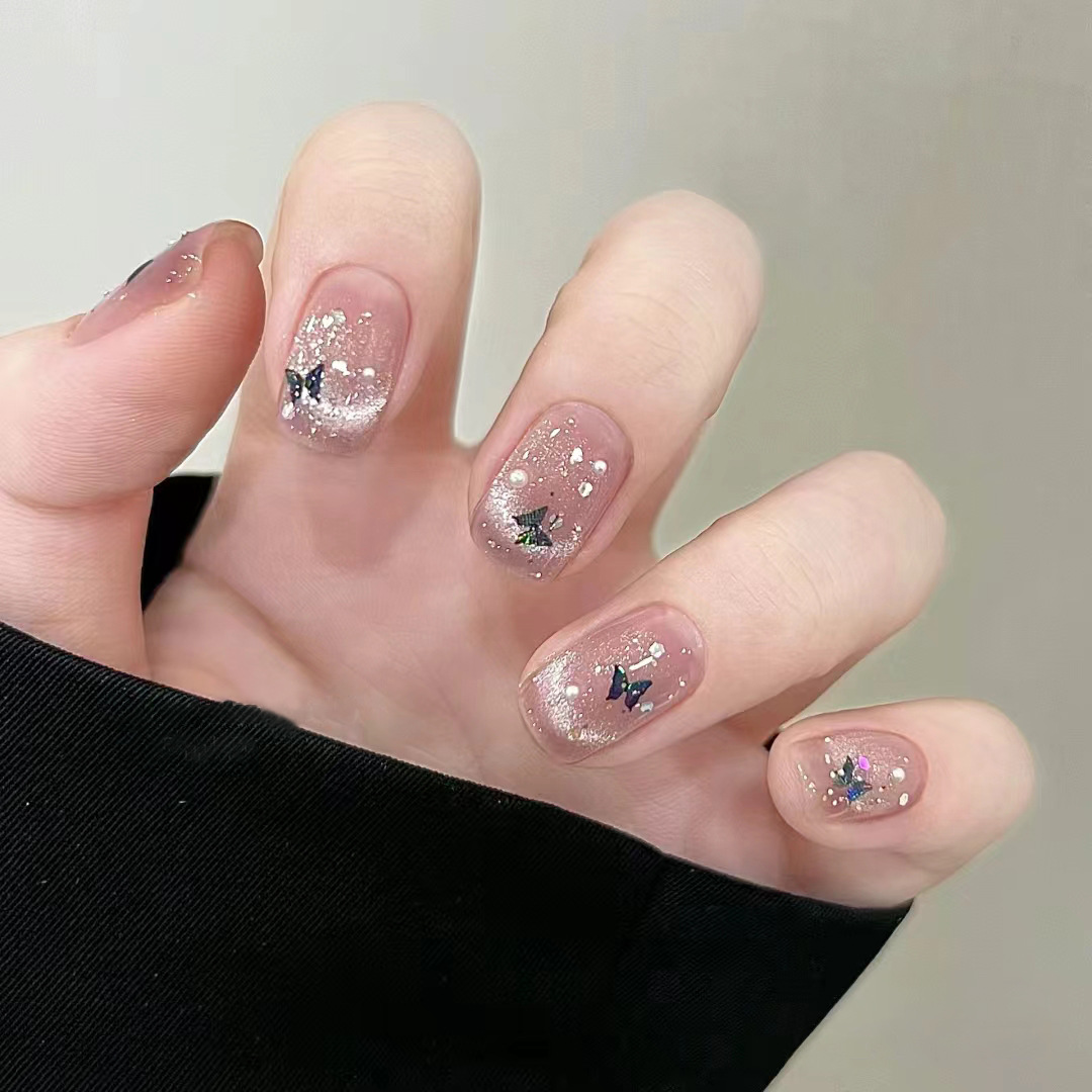 24Pcs French Glitter Press on  – обзор и цена Nail Art Full Cat Eye