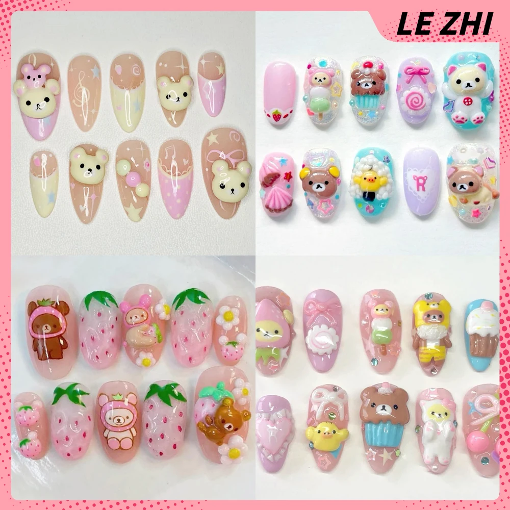 3D Handmade Rilakkuma Press On – обзор и цена Nail Art Strawberry