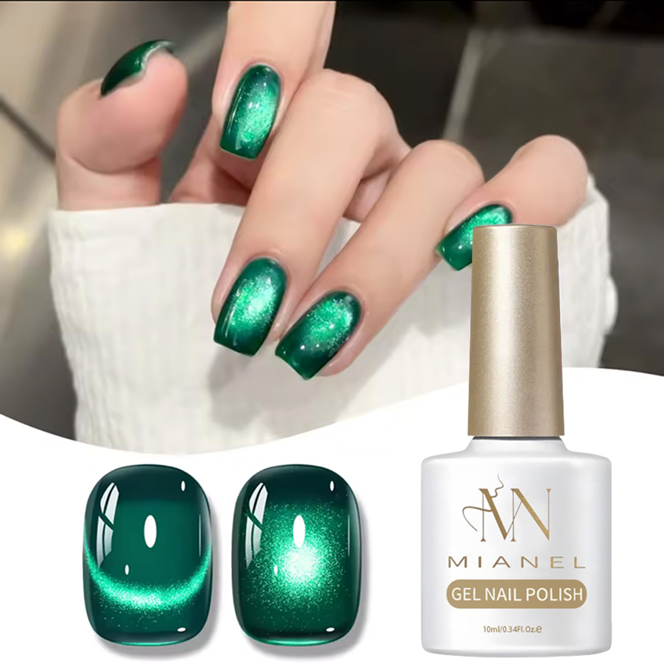 MIANEL 10ML Emerald Cat Eye Ge – обзор и цена Nail Art Emerald Green