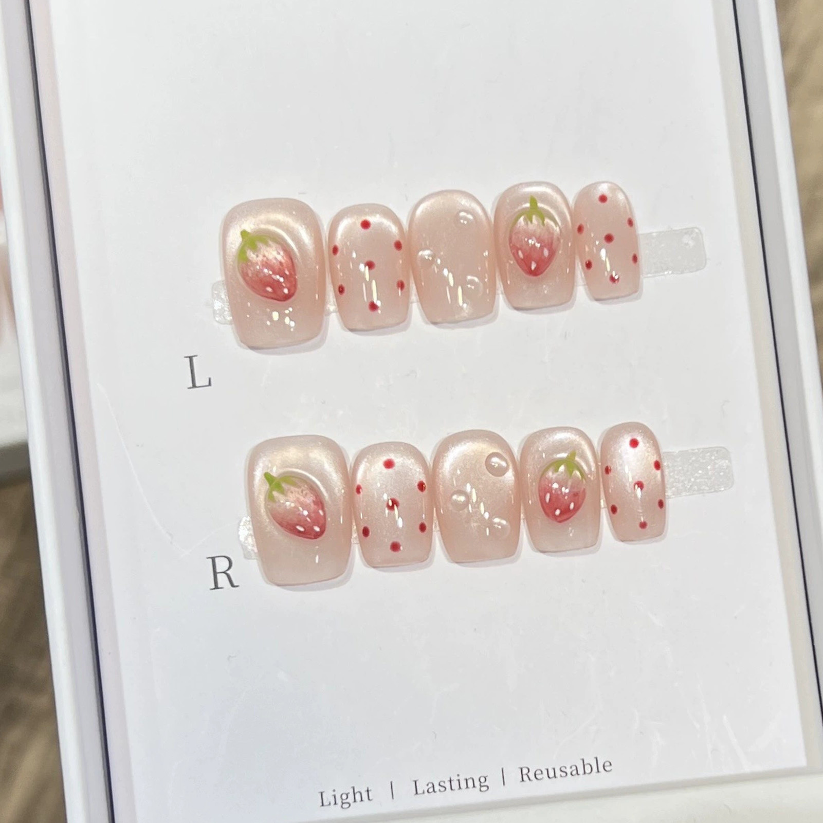 10PCS Short Square Fake Nails  – обзор и цена Nail Art Strawberry