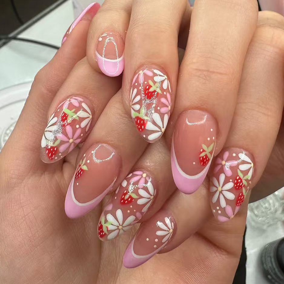 24pcs Ins Short Almond False N – обзор и цена Nail Art Strawberry