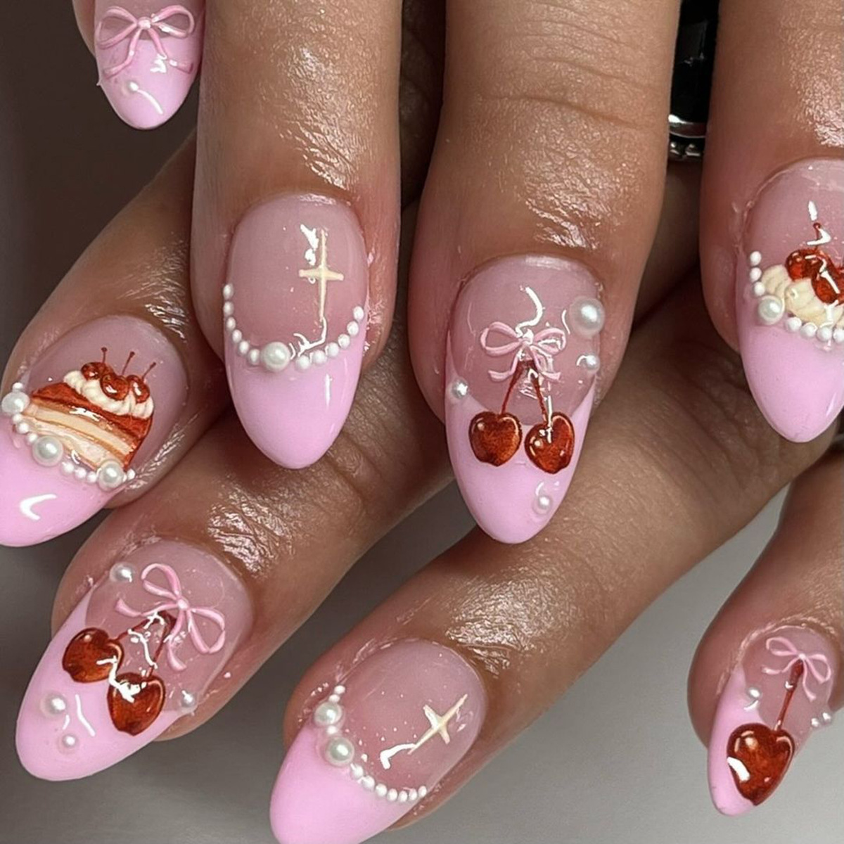 24pcs Ins Short Almond False N – обзор и цена Nail Art Strawberry