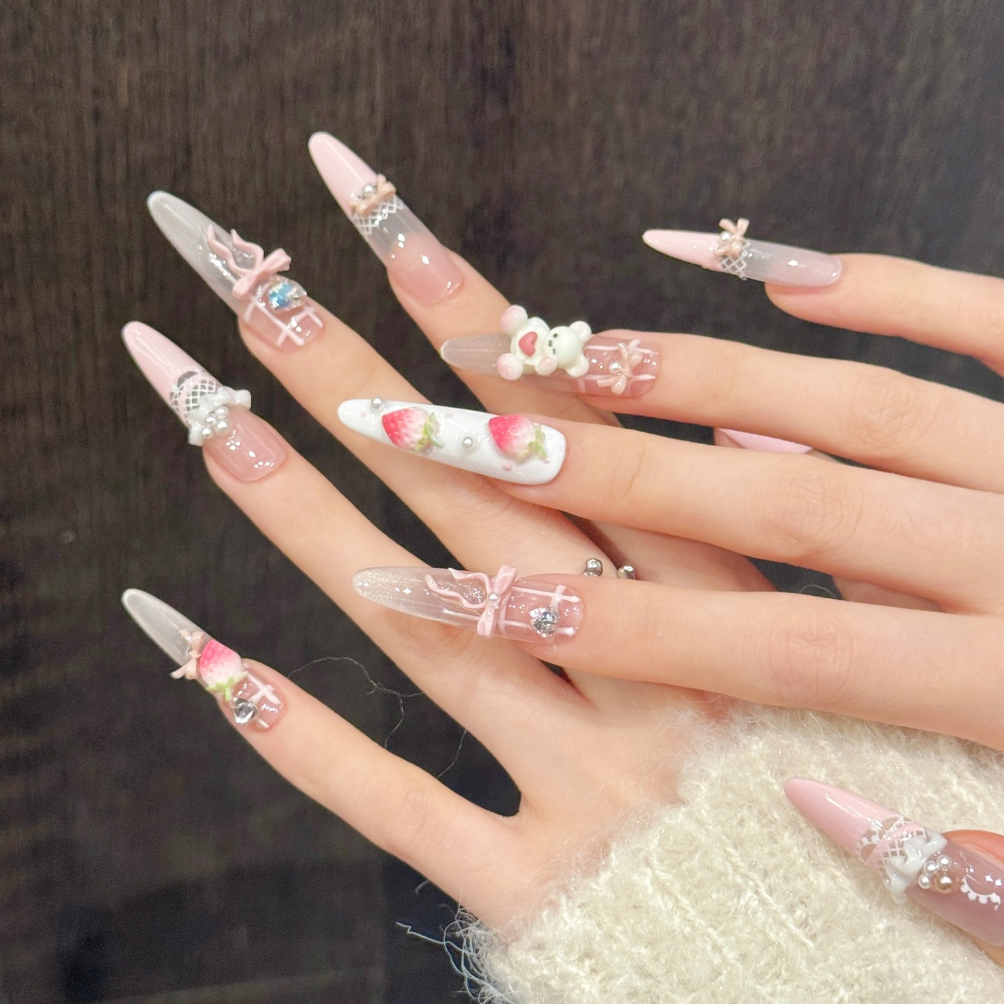 10PCS Stiletto Handmade Press  – обзор и цена Nail Art Strawberry