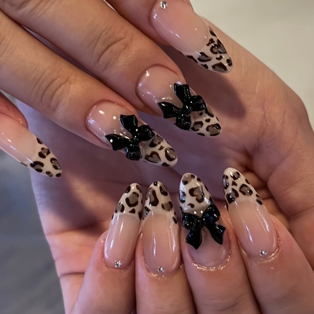 24pcs French Almond Press on N – обзор и цена Nail Art Leopard