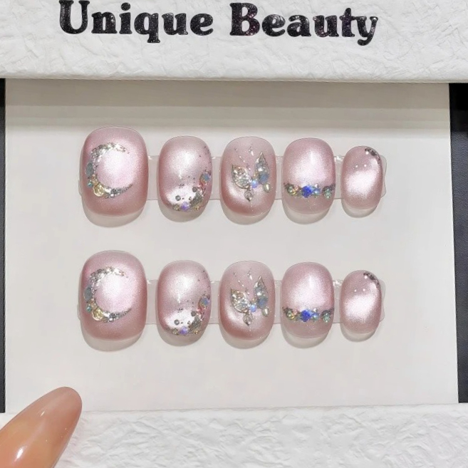 10Pcs Pink Cat Eye Handmade Sh – обзор и цена Nail Art Full Cat Eye