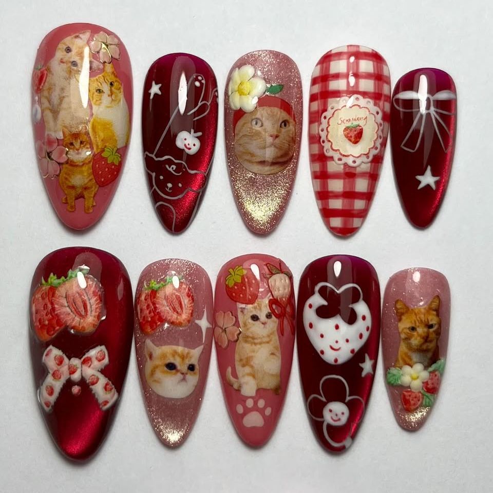 24pcs Strawberry Cat's Eye Pre – обзор и цена Nail Art Strawberry
