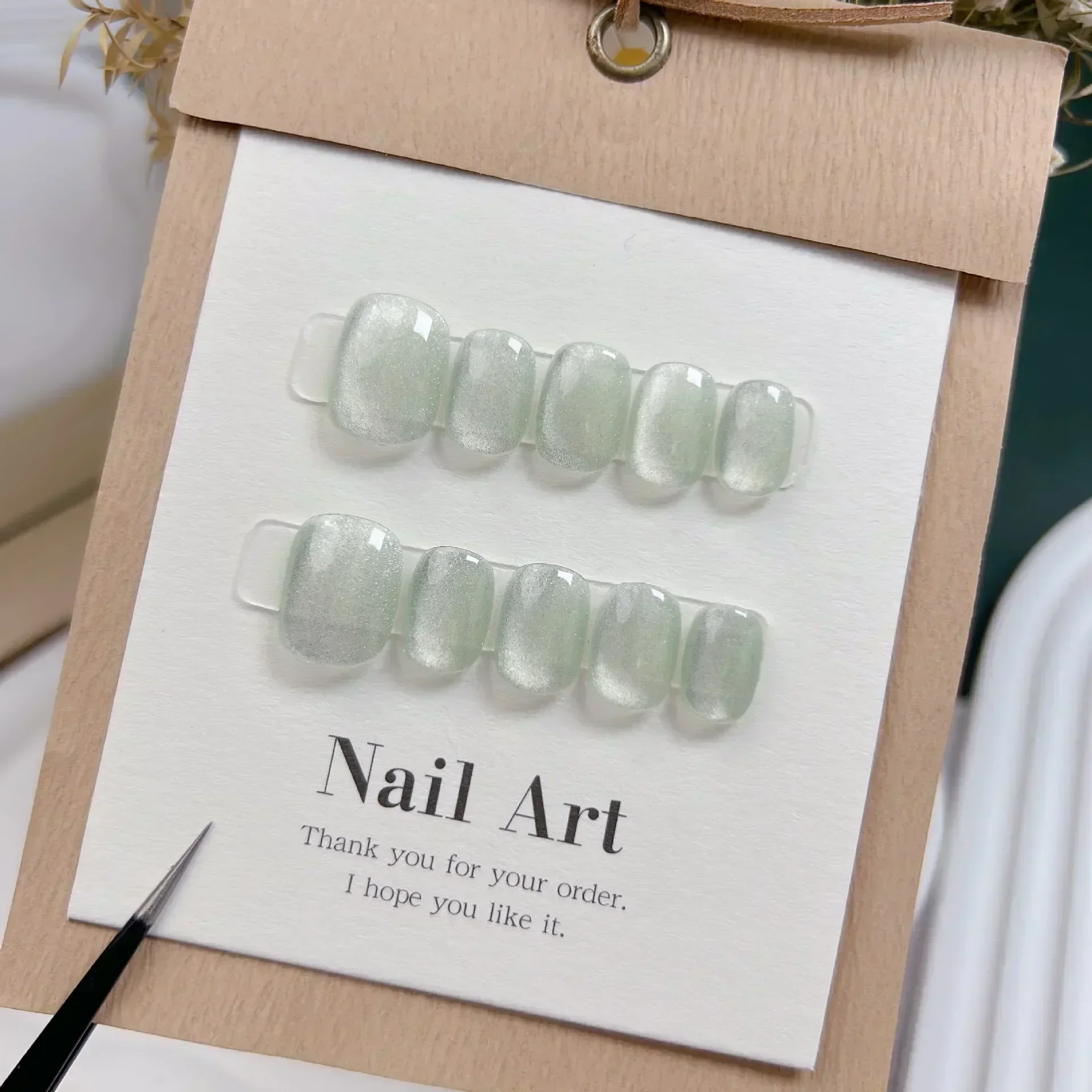 10Pcs Short Handmade Light Gre – обзор и цена Nail Art Full Cat Eye