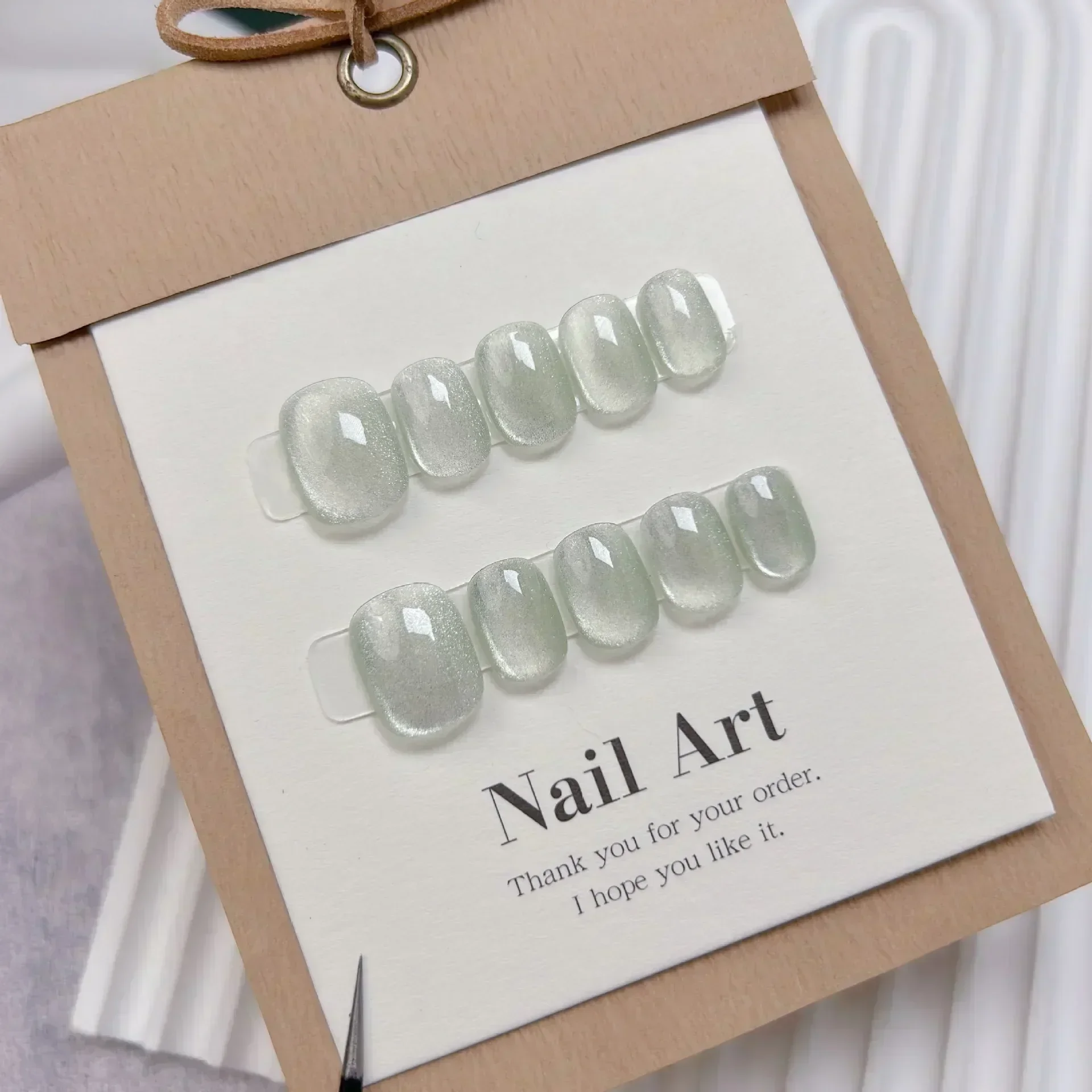 10Pcs Short Handmade Light Gre – обзор и цена Nail Art Full Cat Eye
